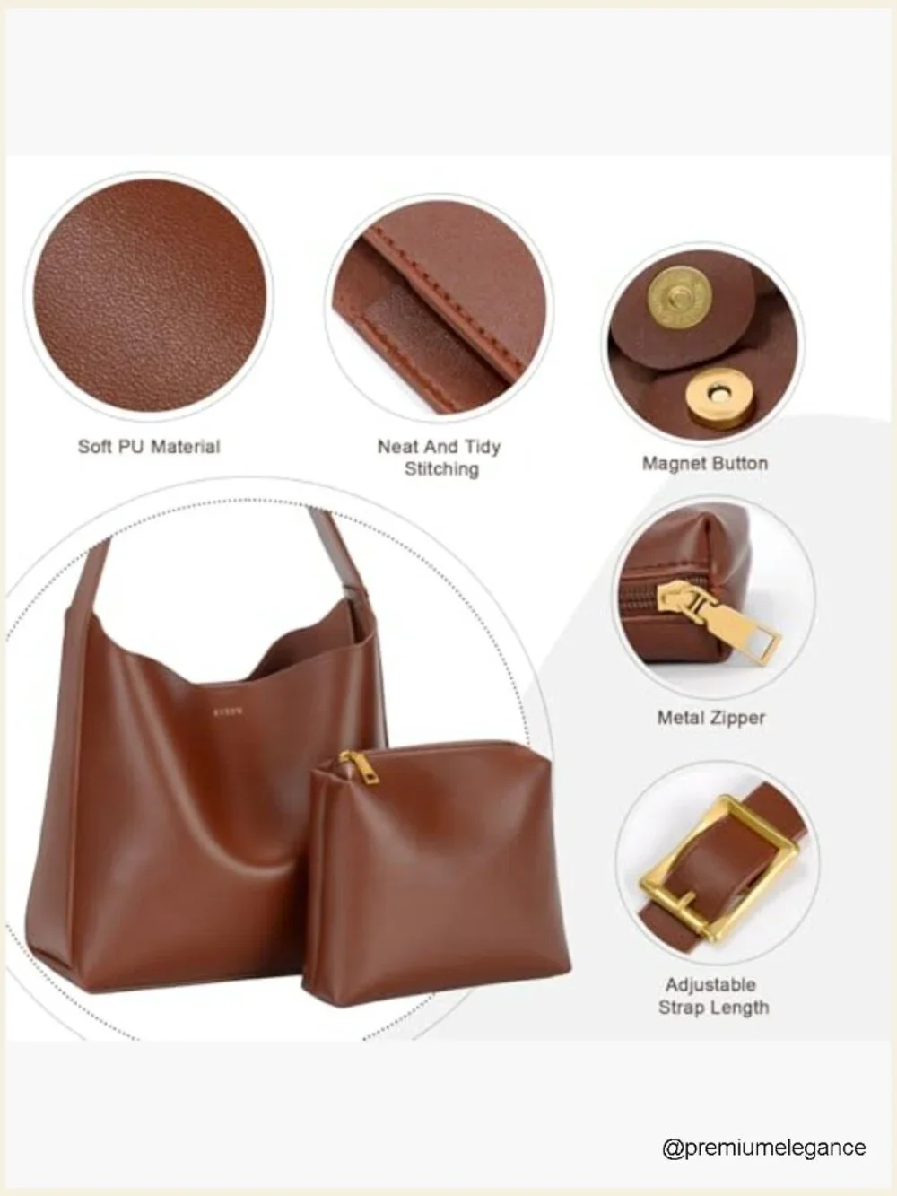 Vintage Vegan Leather Tote Bag Hobo Shoulder Bag Purse Women Travel Work